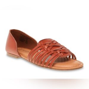 Time and Tru Tan Woven Leather Flat Sandals with Memory Foam Comfort sz 8.5 & 6